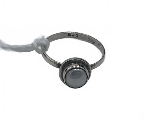 Bezel-Set Light Blue Pearl Ring in Sterling Silver