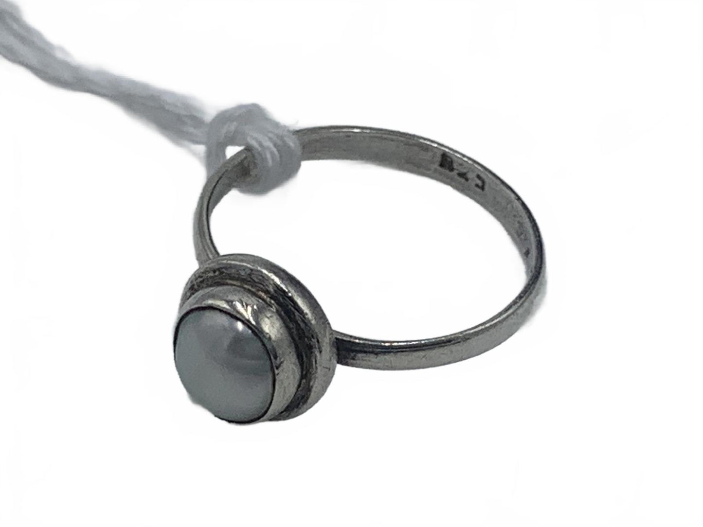 Bezel-Set Light Blue Pearl Ring in Sterling Silver