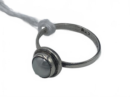 Bezel-Set Light Blue Pearl Ring in Sterling Silver