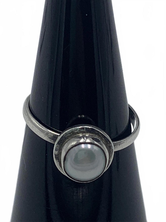 Bezel-Set Light Blue Pearl Ring in Sterling Silver