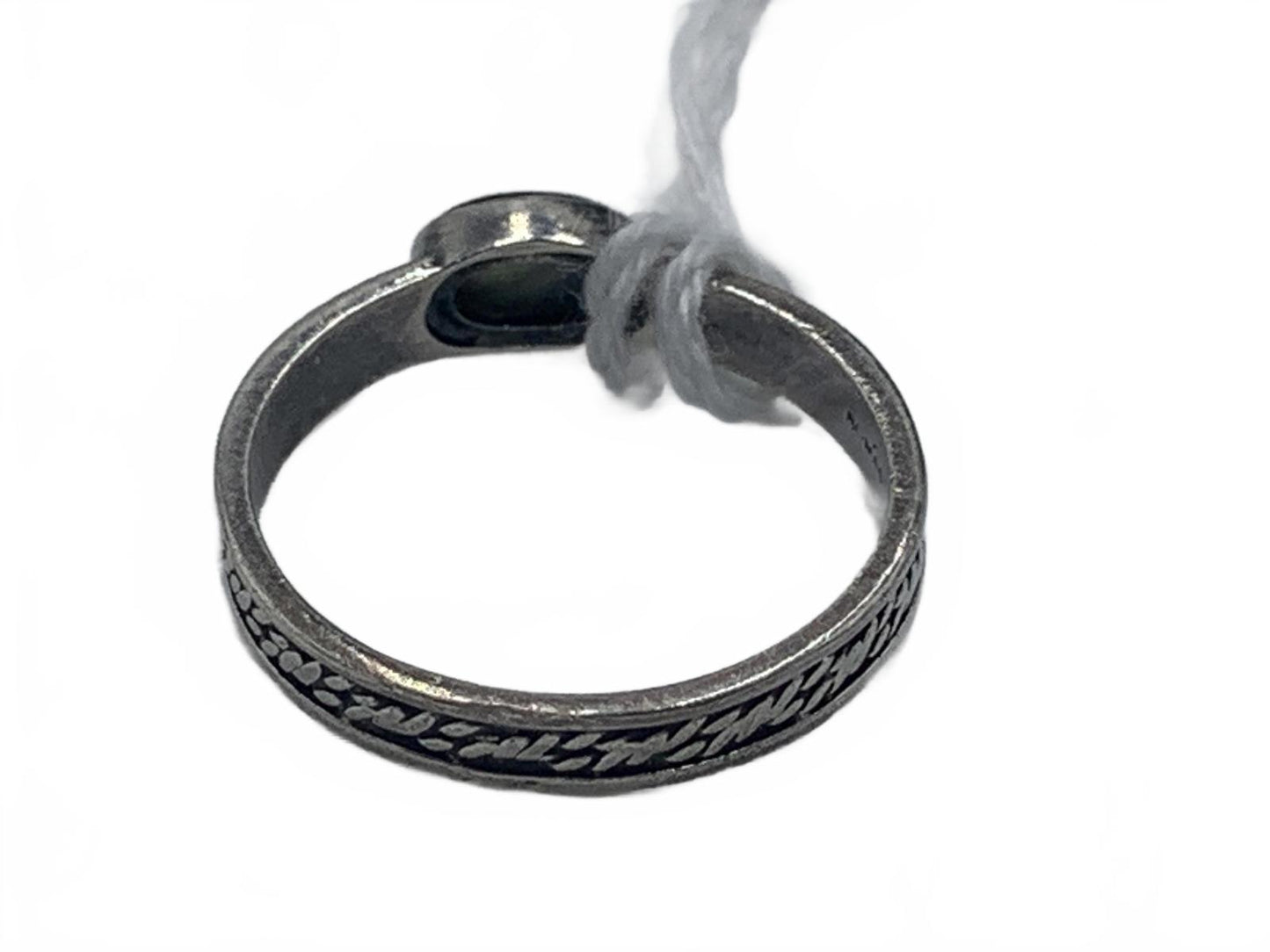 Ornate Sterling Silver Engraved Ring with Bezel-Set Abolone Shell Cabuchon
