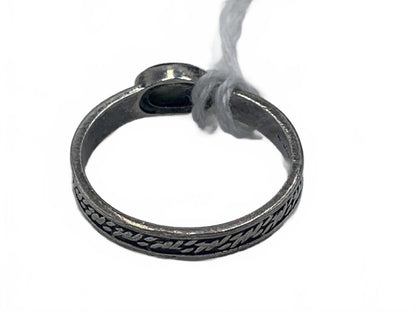 Ornate Sterling Silver Engraved Ring with Bezel-Set Abolone Shell Cabuchon