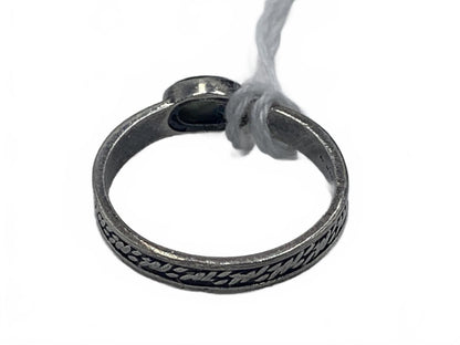 Ornate Sterling Silver Engraved Ring with Bezel-Set Abolone Shell Cabuchon