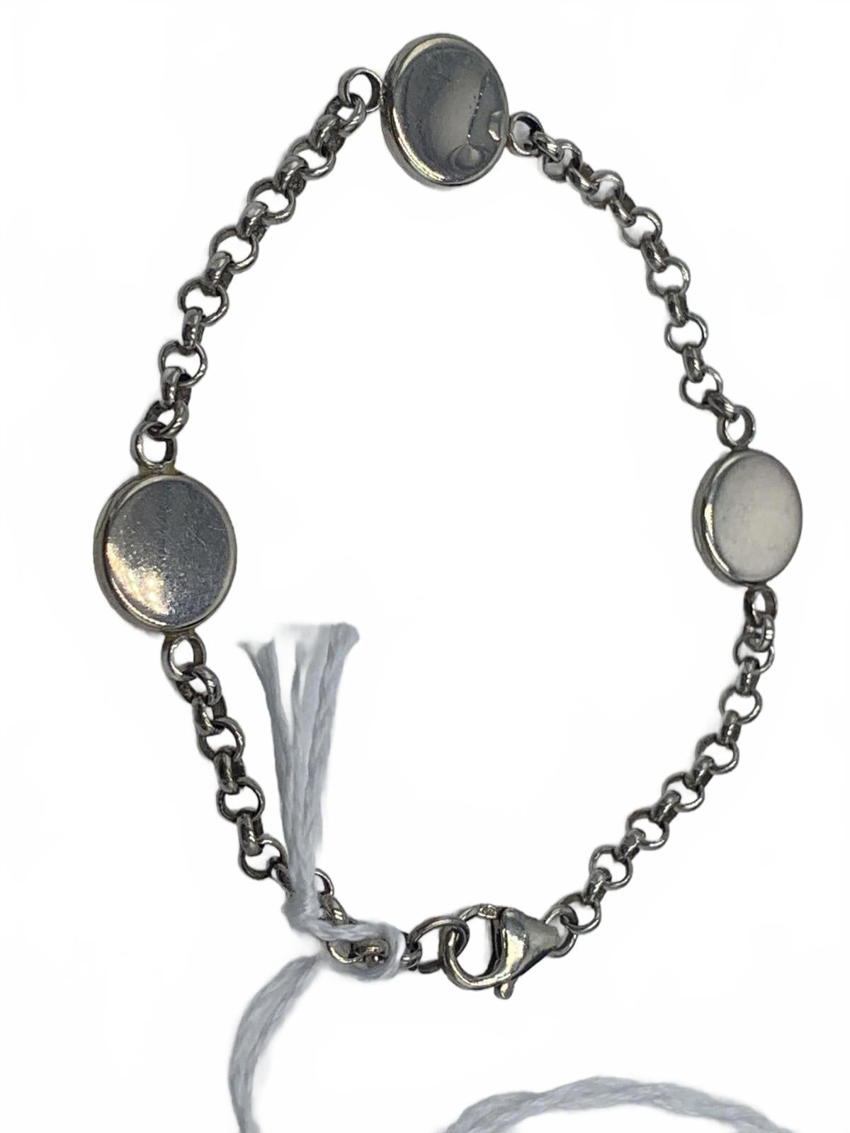 925 Sterling Silver 7g Woodgrain Resin Station Set Chain 7.75" Fine Bracelet