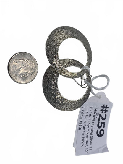 Sterling Silver Half-Moon Swirl Texture Hoop Earrings with Hooks