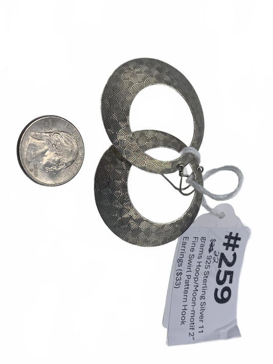 Sterling Silver Half-Moon Swirl Texture Hoop Earrings with Hooks