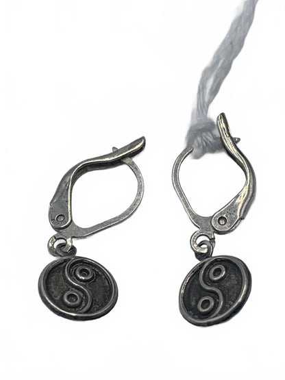 Yin-Yang Motif Hook Earrings in Sterling Silver