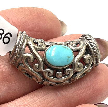 SX Sally C Sterling Filigree Turquoise Necklace Pendant