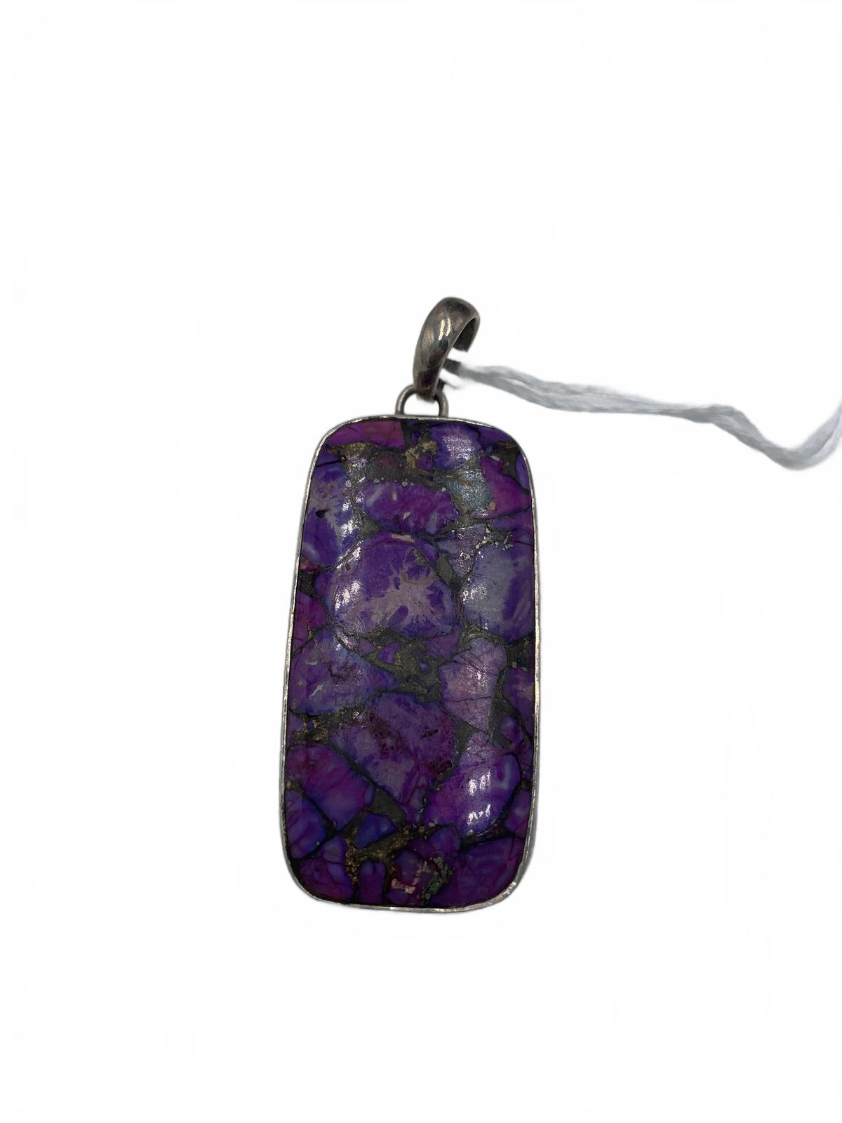 925 IN Sterling Silver 12.6g Purple Mojave Turquoise Panel 3" Fine Pendant