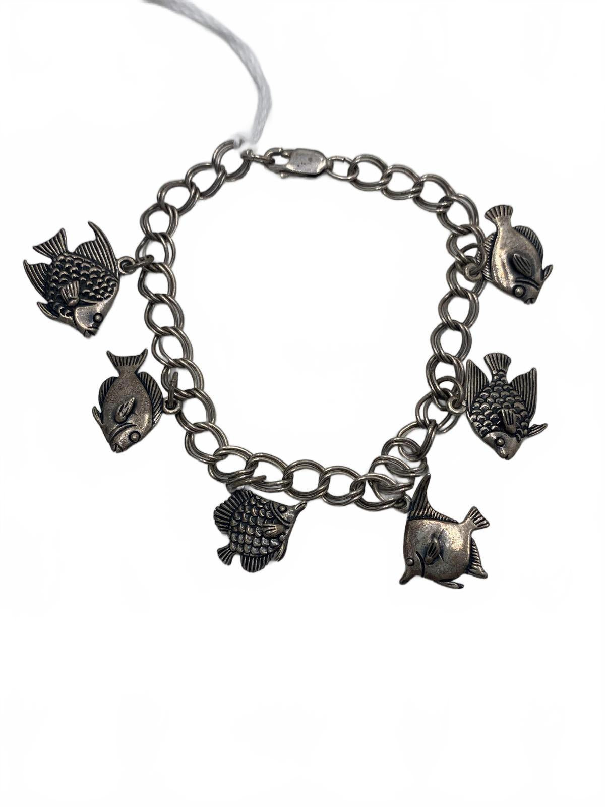 925 Sterling Silver 17g Fish Charm 6.5" Charm Fine Bracelet