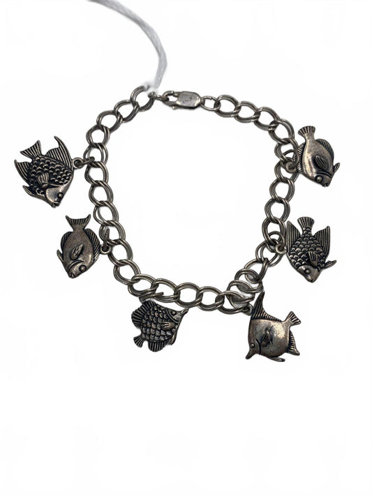 925 Sterling Silver 17g Fish Charm 6.5" Charm Fine Bracelet