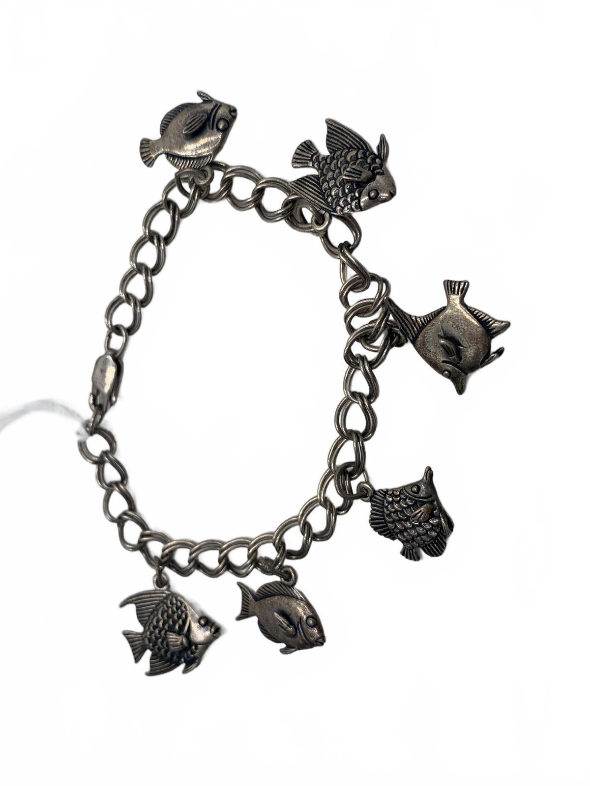 925 Sterling Silver 17g Fish Charm 6.5" Charm Fine Bracelet