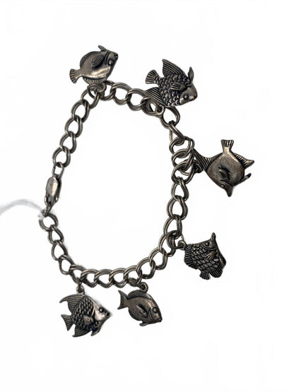 925 Sterling Silver 17g Fish Charm 6.5" Charm Fine Bracelet
