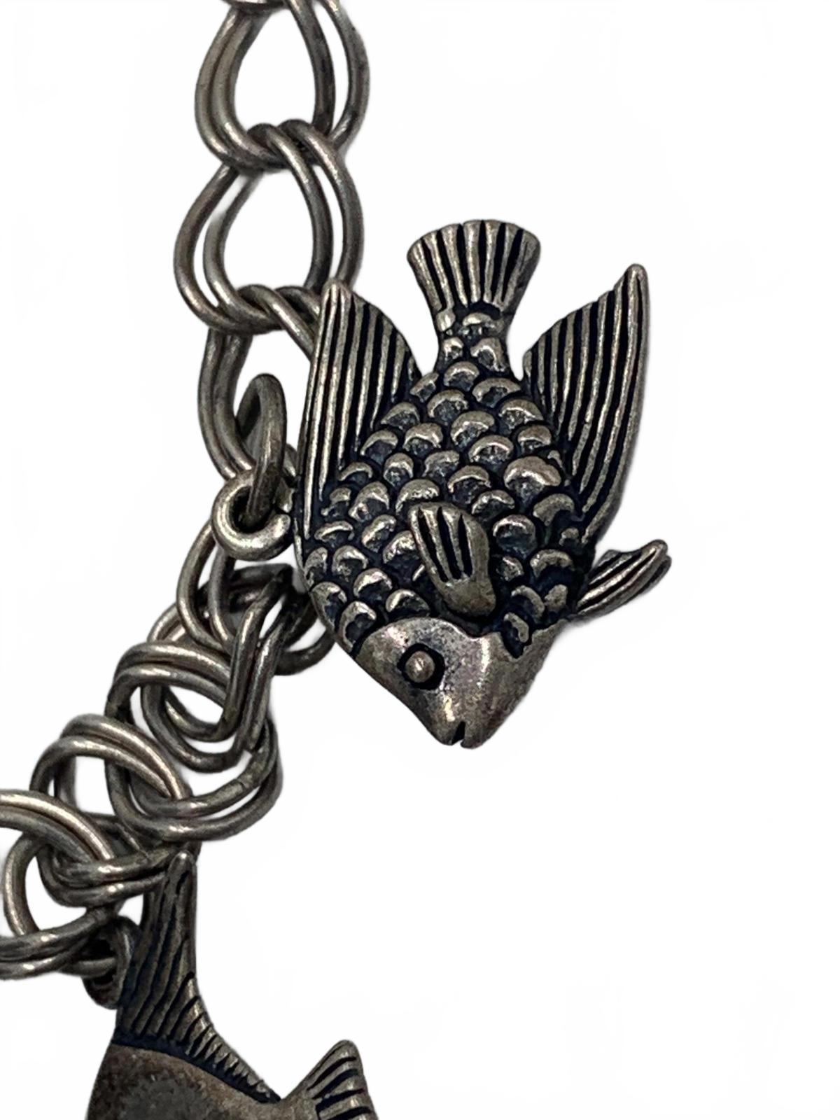 925 Sterling Silver 17g Fish Charm 6.5" Charm Fine Bracelet