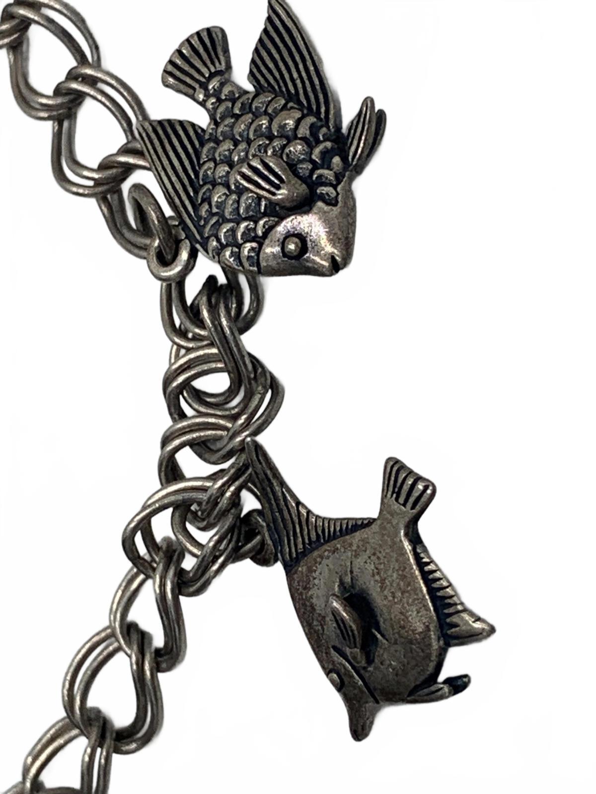925 Sterling Silver 17g Fish Charm 6.5" Charm Fine Bracelet
