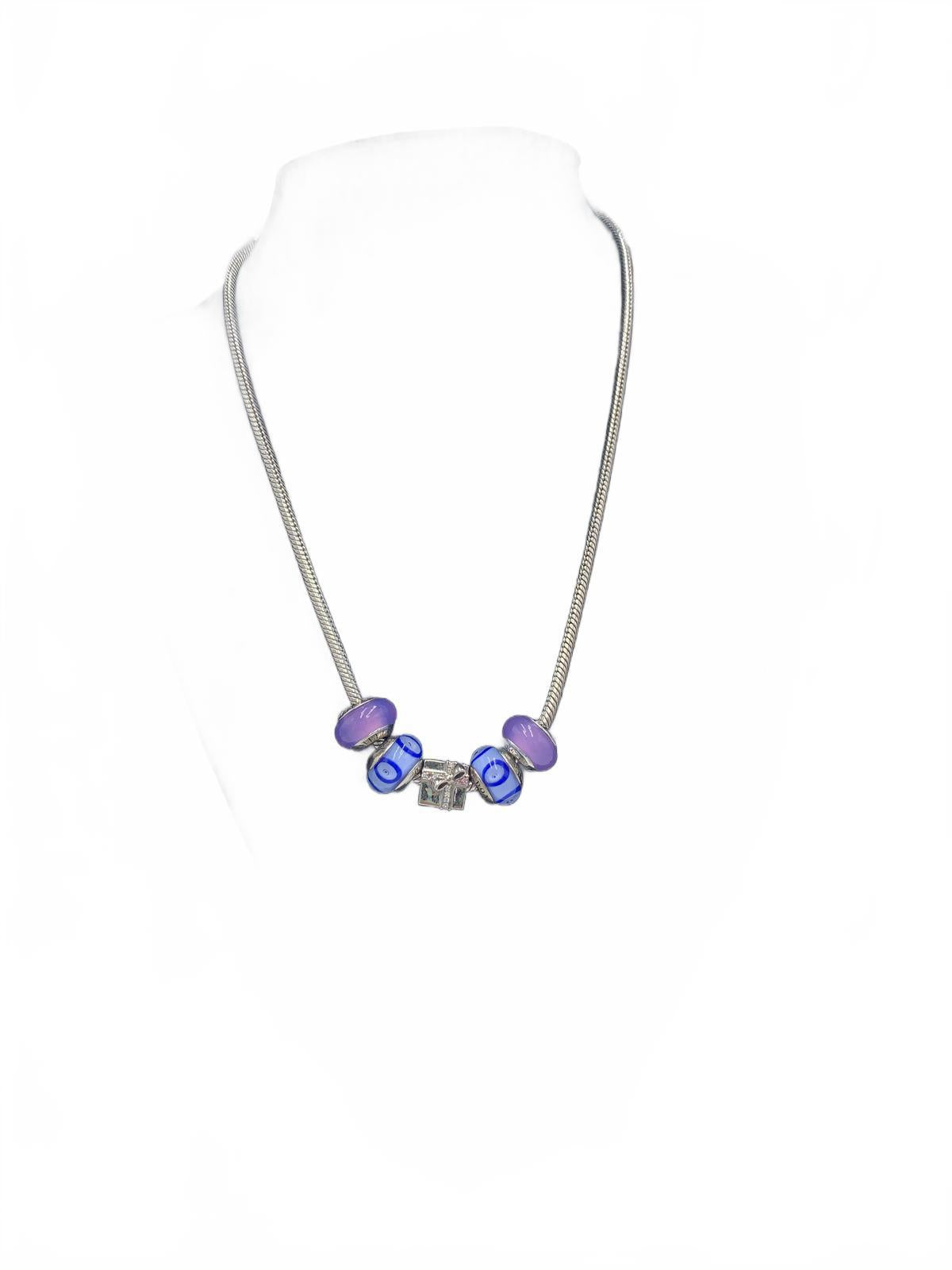 Donatella Sterling Silver Necklace with Glass and Silver Charms