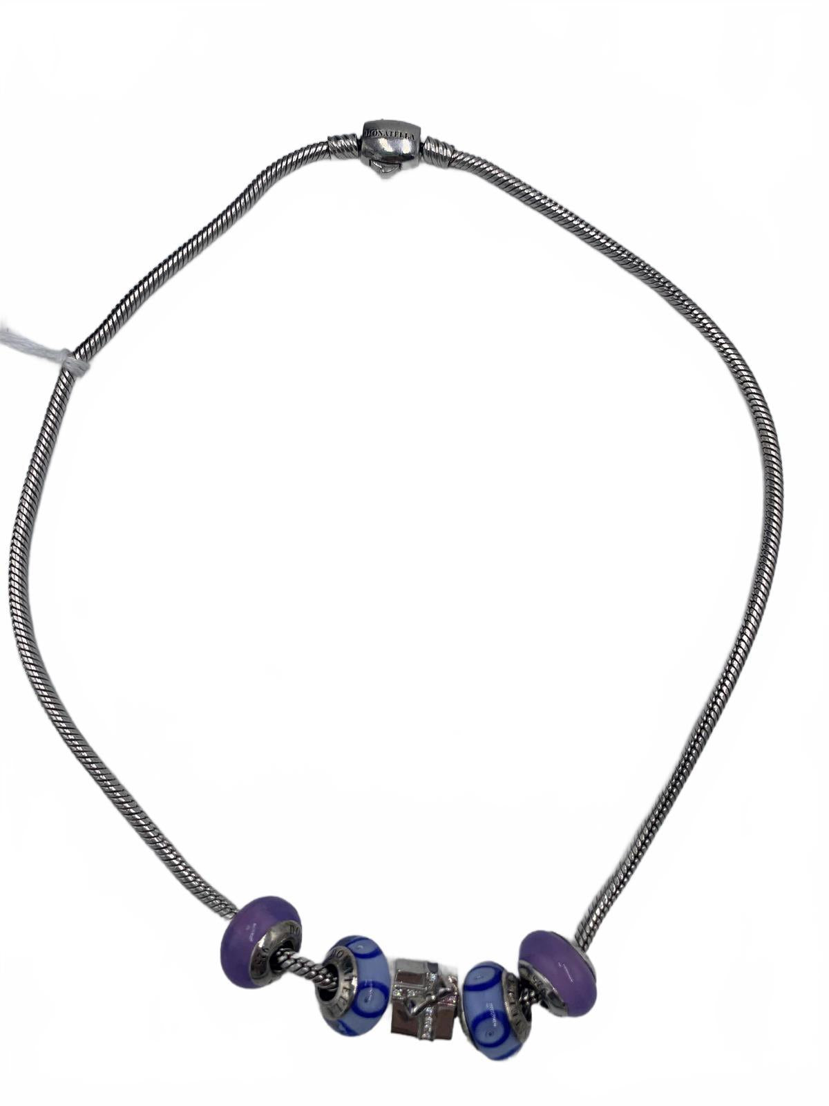 Donatella Sterling Silver Necklace with Glass and Silver Charms