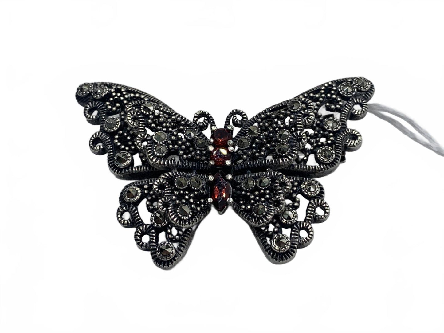 CFJ Collins Sterling Silver Garnet & Marcasite Butterfly Brooch/Enhancer