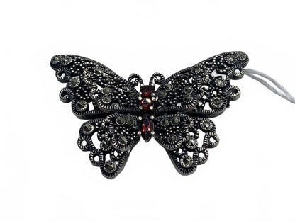 CFJ Collins Sterling Silver Garnet & Marcasite Butterfly Brooch/Enhancer