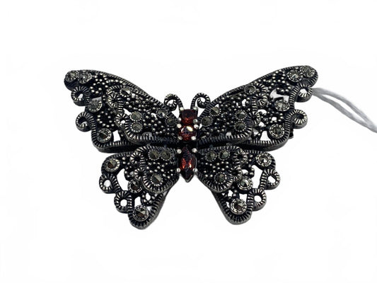 CFJ Collins Sterling Silver Garnet & Marcasite Butterfly Brooch/Enhancer