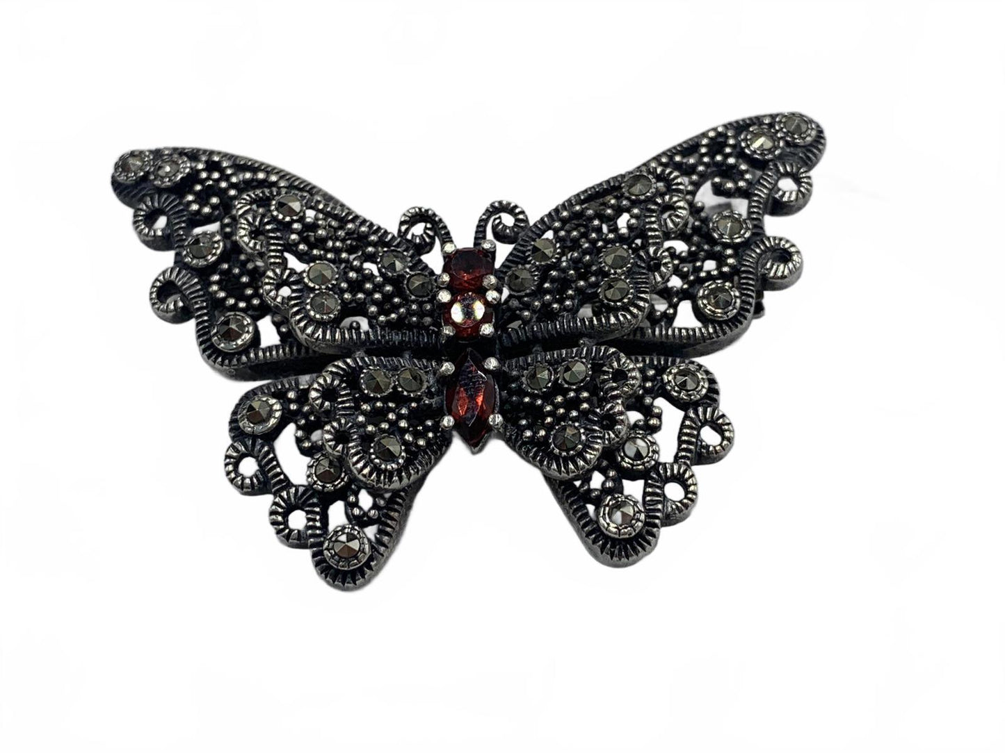 CFJ Collins Sterling Silver Garnet & Marcasite Butterfly Brooch/Enhancer