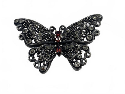 CFJ Collins Sterling Silver Garnet & Marcasite Butterfly Brooch/Enhancer