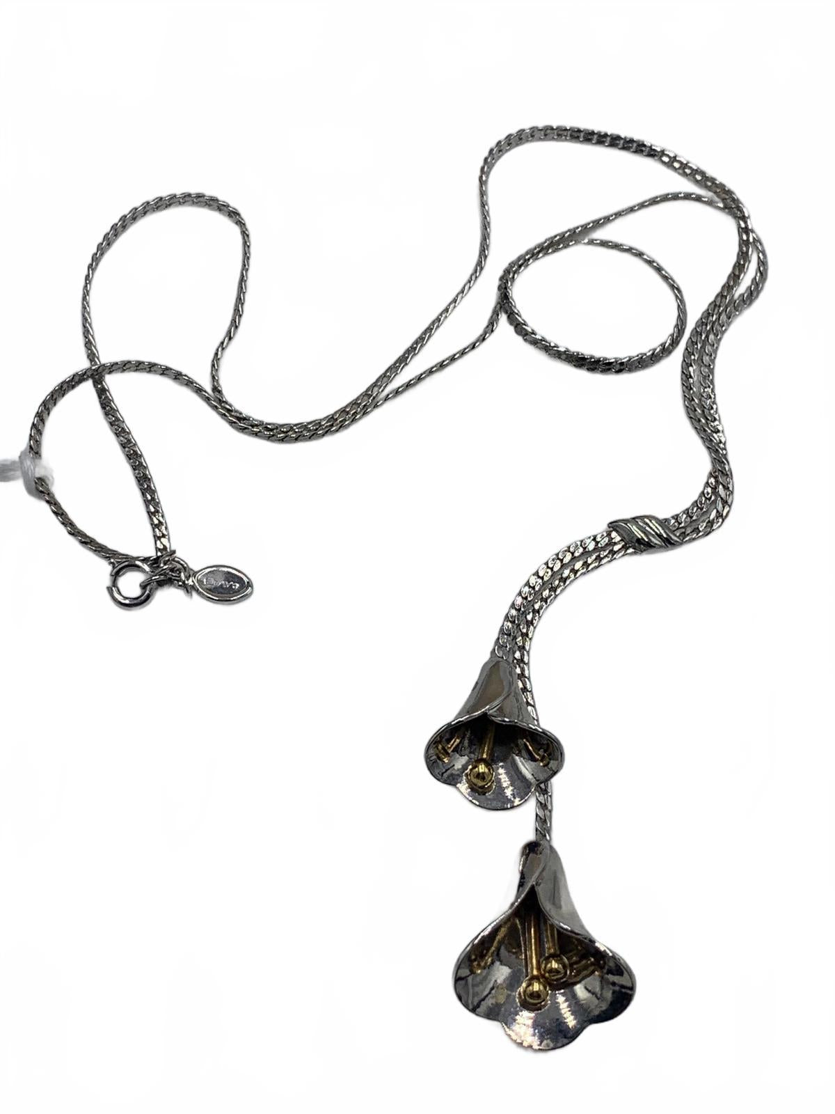 Avon Silvertone 11g Floral/Lily 22" Articulated Lily Chime CJ Necklace