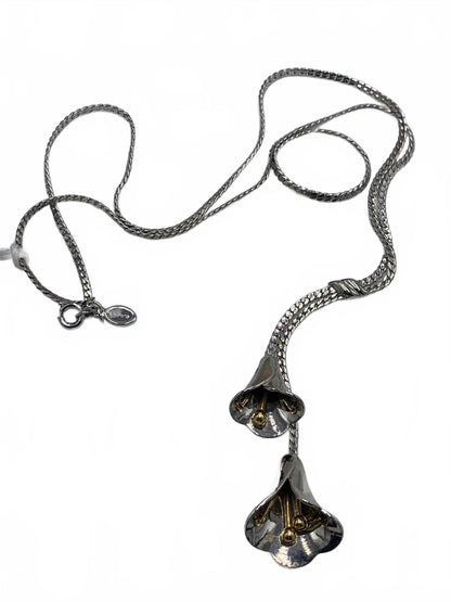 Avon Silvertone 11g Floral/Lily 22" Articulated Lily Chime CJ Necklace