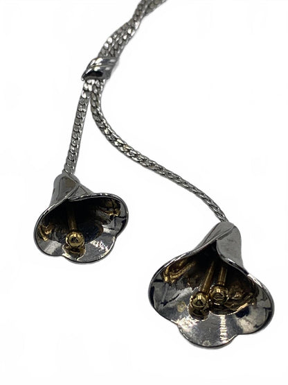 Avon Silvertone 11g Floral/Lily 22" Articulated Lily Chime CJ Necklace