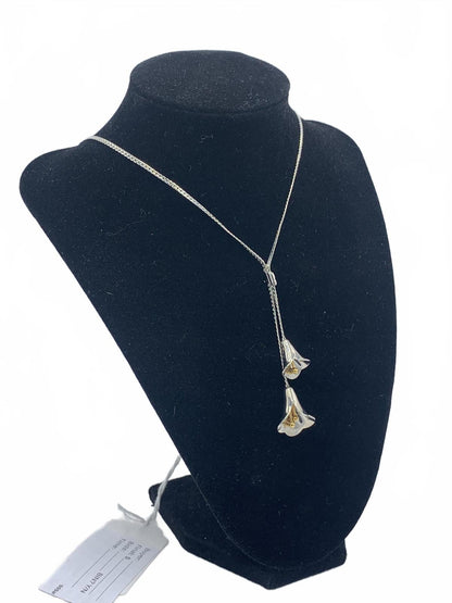Avon Silvertone 11g Floral/Lily 22" Articulated Lily Chime CJ Necklace