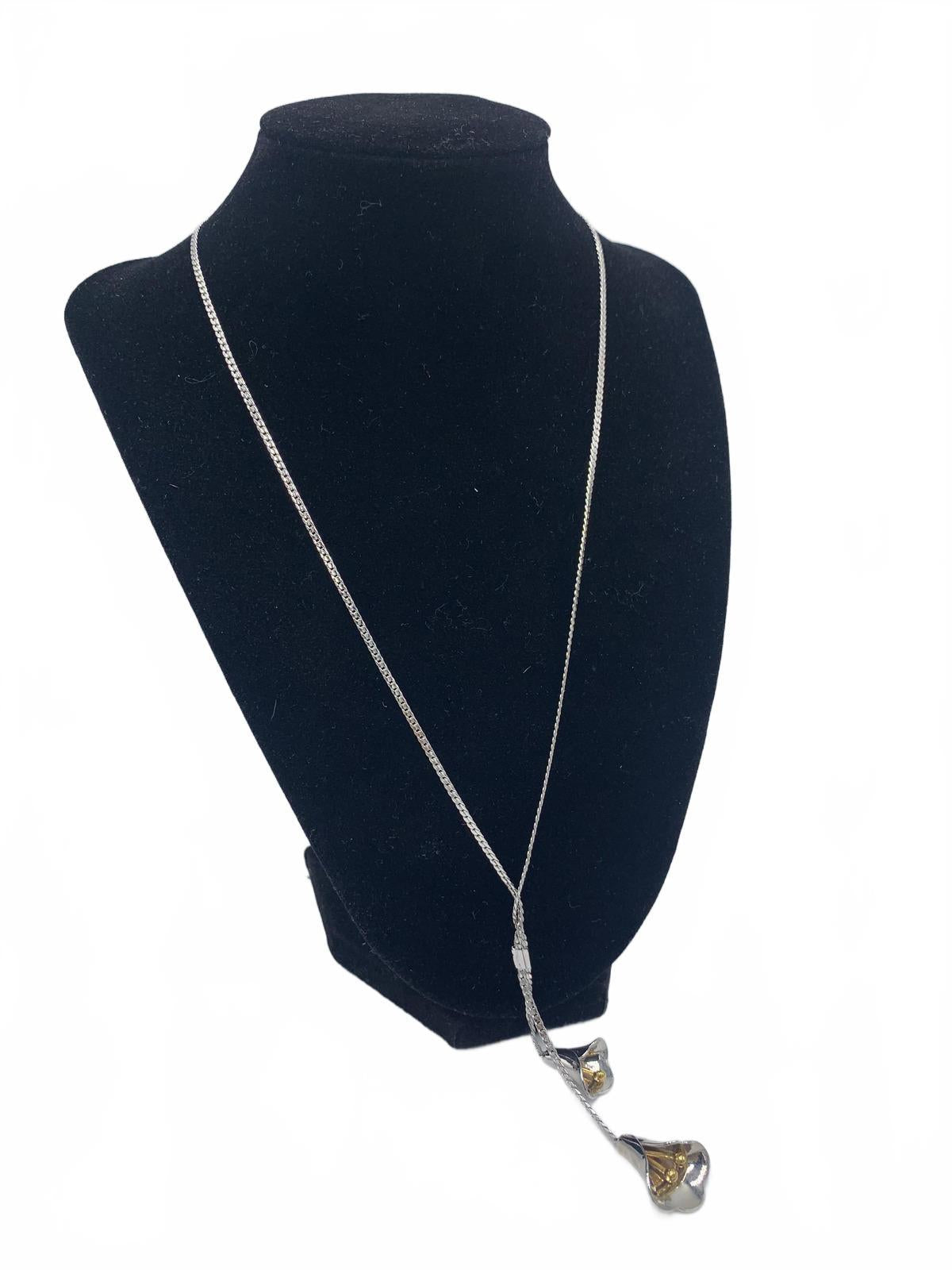 Avon Silvertone 11g Floral/Lily 22" Articulated Lily Chime CJ Necklace