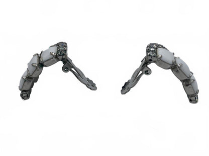 Silvertone Milk glass Parure 4-pc Set (necklace, bracelet, earrings, brooch)