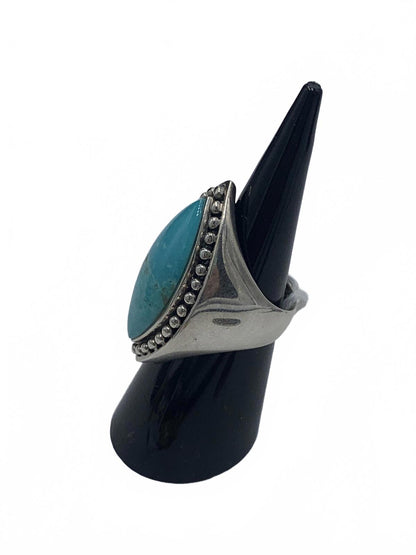 Sally C. Treasures Sterling Silver Turquoise Marquise Southwest Cocktail Ring