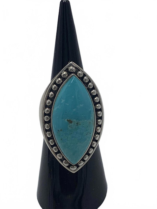 Sally C. Treasures Sterling Silver Turquoise Marquise Southwest Cocktail Ring