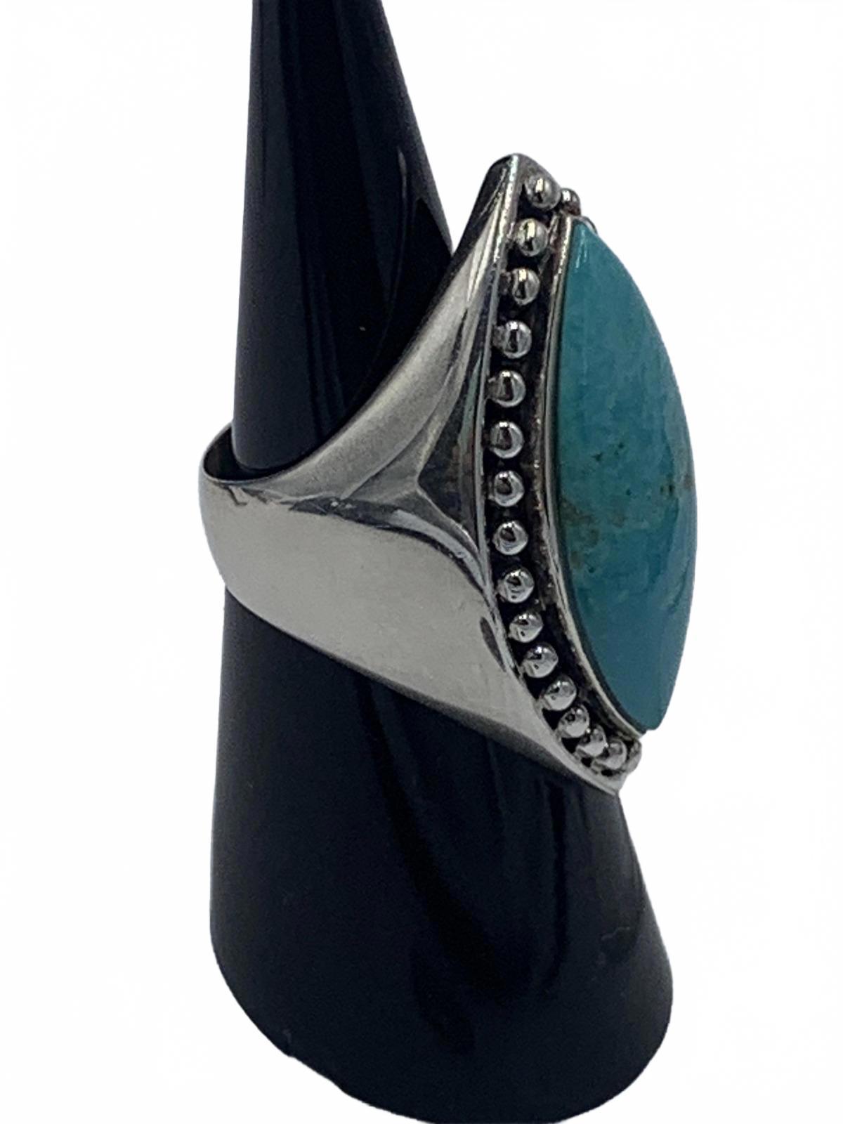 Sally C. Treasures Sterling Silver Turquoise Marquise Southwest Cocktail Ring