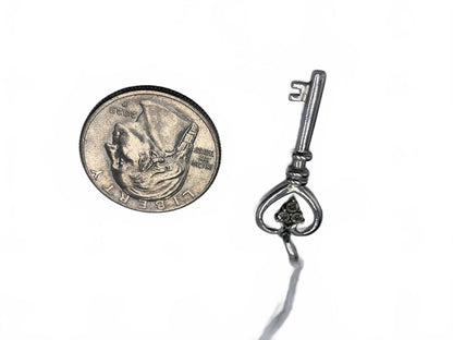 925 Sterling Silver 2.3g Diamonds Heart-Key 1.25" Fine Charm/Pendant