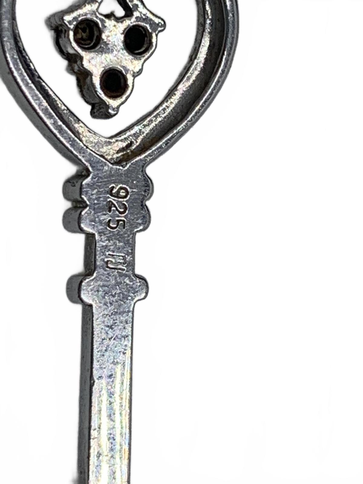 925 Sterling Silver 2.3g Diamonds Heart-Key 1.25" Fine Charm/Pendant