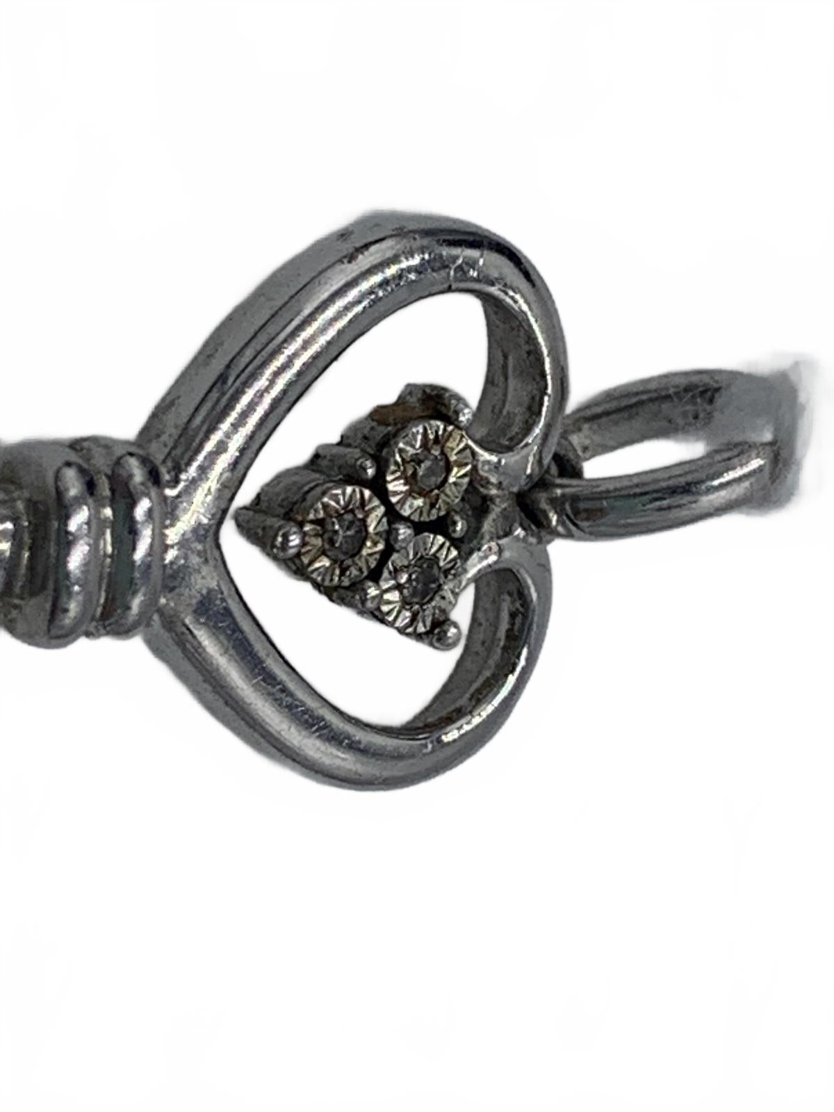 925 Sterling Silver 2.3g Diamonds Heart-Key 1.25" Fine Charm/Pendant