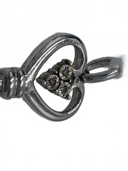 925 Sterling Silver 2.3g Diamonds Heart-Key 1.25" Fine Charm/Pendant