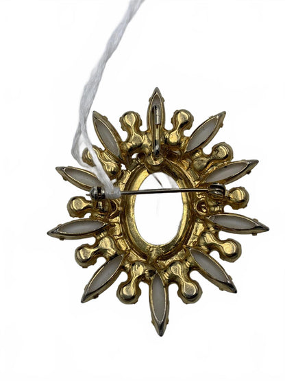 Juliana Goldtone Copper Rhinestone & Faux Opal Floral Copper Floss CJ Brooch