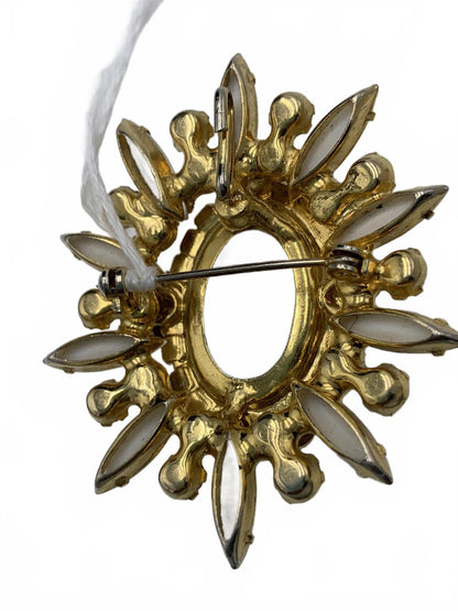 Juliana Goldtone Copper Rhinestone & Faux Opal Floral Copper Floss CJ Brooch