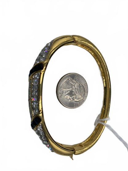 Nolan Miller Goldtone Black & White Rhinestone Art Deco/Abstract Clamp Bracelet