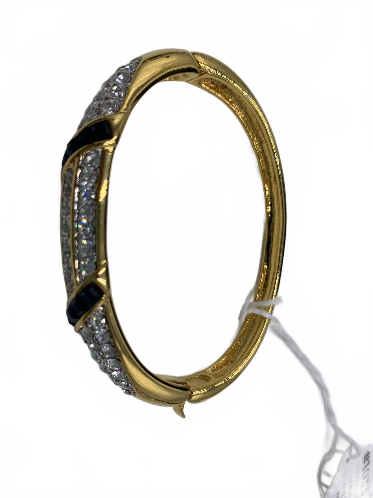 Nolan Miller Goldtone Black & White Rhinestone Art Deco/Abstract Clamp Bracelet