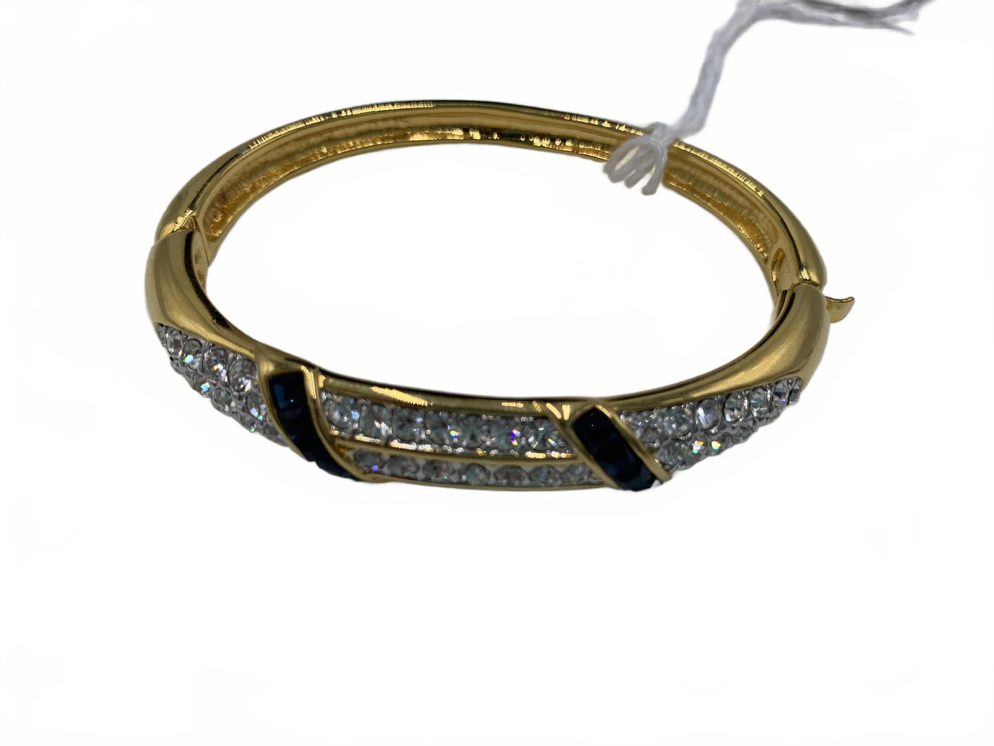 Nolan Miller Goldtone Black & White Rhinestone Art Deco/Abstract Clamp Bracelet