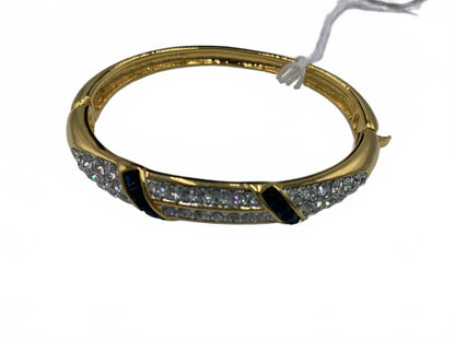 Nolan Miller Goldtone Black & White Rhinestone Art Deco/Abstract Clamp Bracelet