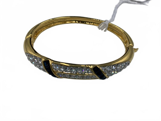 Nolan Miller Goldtone Black & White Rhinestone Art Deco/Abstract Clamp Bracelet