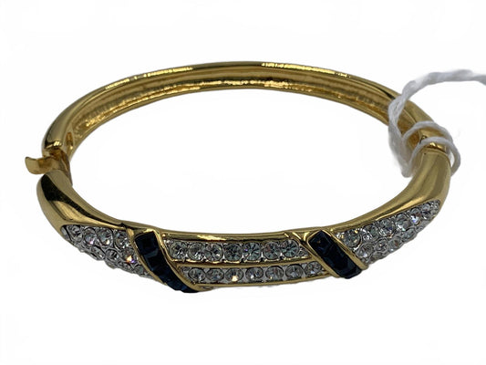 Nolan Miller Goldtone Black & White Rhinestone Art Deco/Abstract Clamp Bracelet