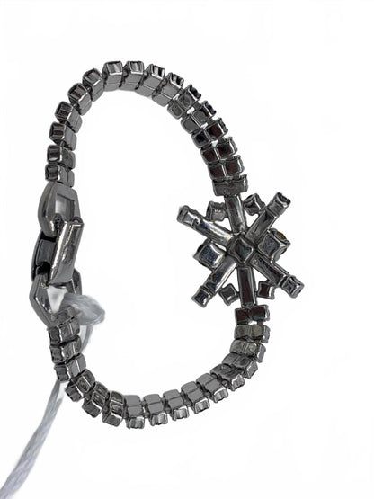 Unsigned Silvertone Rhinestone Art deco style size 6" CJ Bracelet