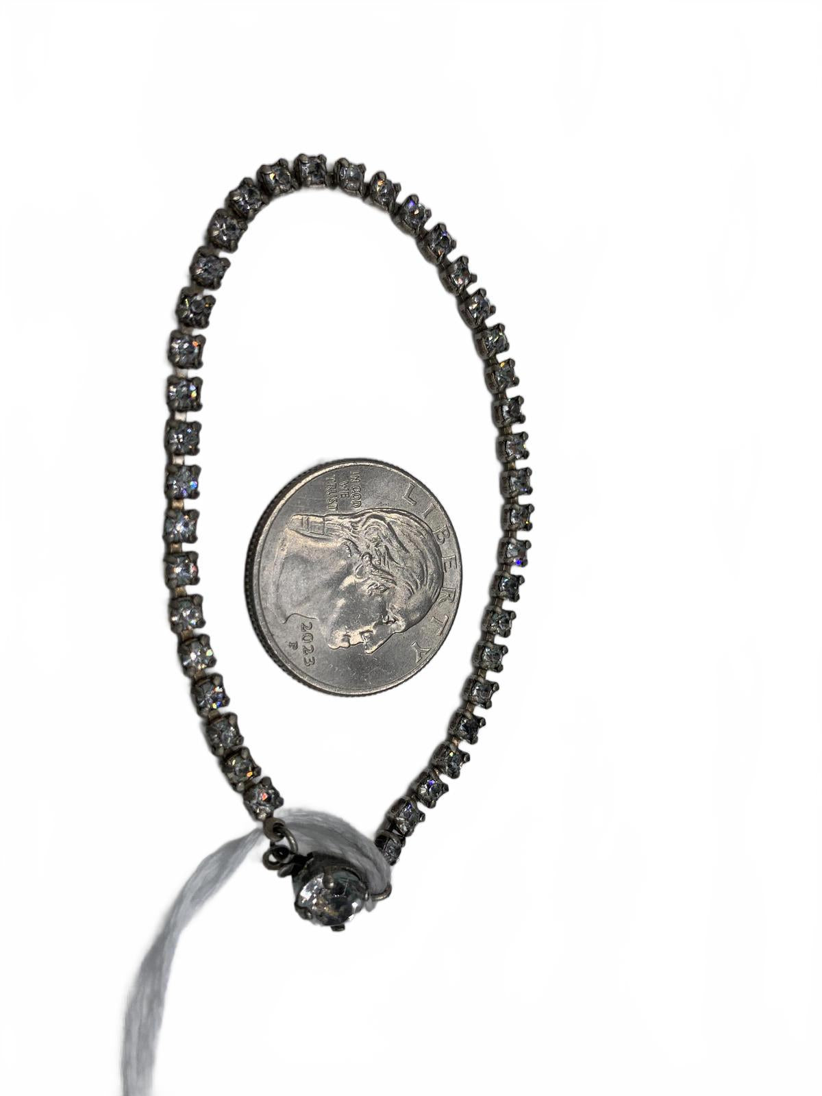 Unsigned Silvertone 3g White Rhinestone Tennis 6.75" CJ Bracelet