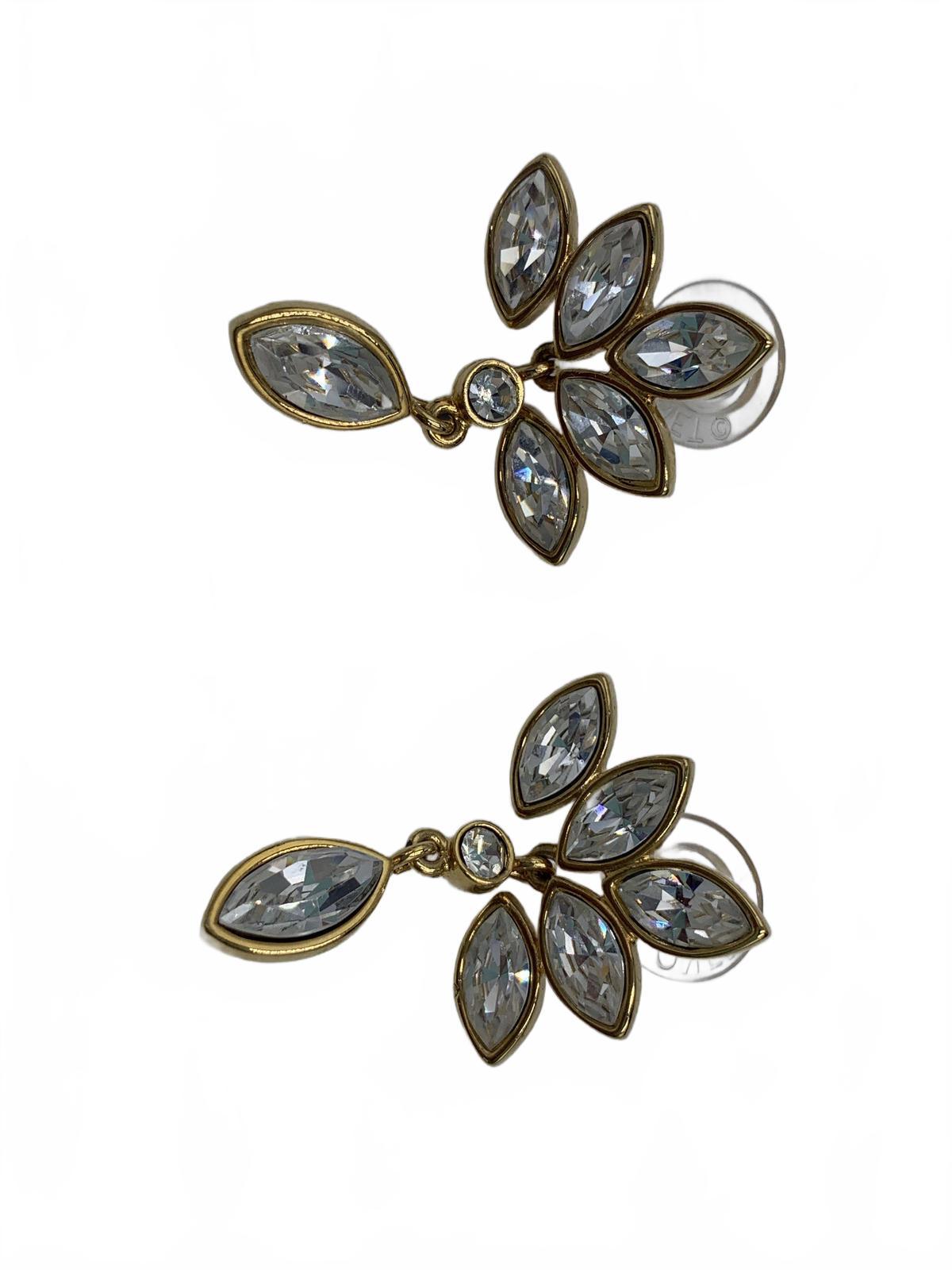 Monet Goldtone 17.3g White Rhinestone Abstract Floral 2 Post CJ Earrings